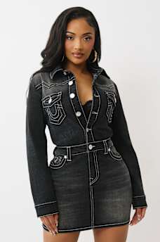 BUTTON UP LONG SLEEVE DENIM DRESS, image 1