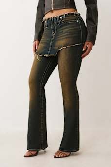 BECCA MID RISE SKIRT OVERLAY BOOTCUT JEAN, image 3