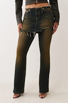 BECCA MID RISE SKIRT OVERLAY BOOTCUT JEAN, image 1