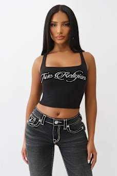 CROPPED STRAPPY RIBBED TANK, image 2