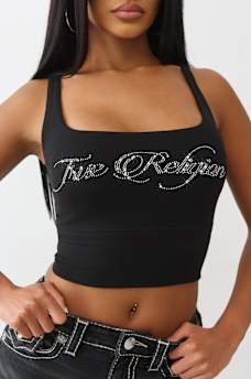 CROPPED STRAPPY RIBBED TANK, image 1