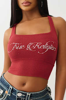 CROPPED STRAPPY RIBBED TANK, image 2