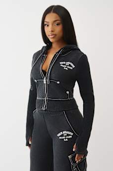 RIBBED BIG T SHRUNKEN ZIP HOODIE, image 4