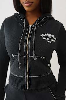 RIBBED BIG T SHRUNKEN ZIP HOODIE, image 5
