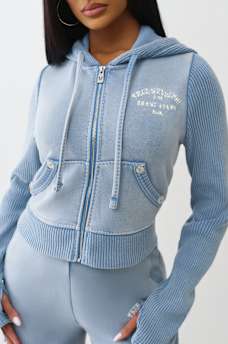 RIBBED BIG T SHRUNKEN ZIP HOODIE, image 3