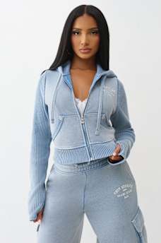 RIBBED BIG T SHRUNKEN ZIP HOODIE, image 4