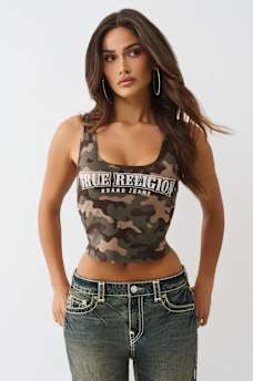 CAMISETA CORTA SIN MANGAS CAMUFLADA CON CRISTALES, image 2