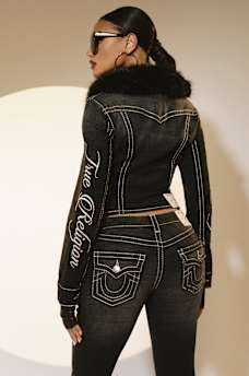 DENIM FUR COLLAR BIG T JACKET, image 2