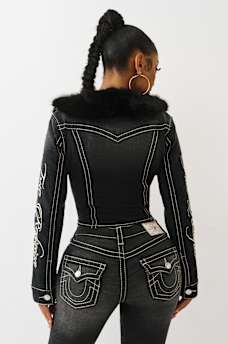 DENIM FUR COLLAR BIG T JACKET