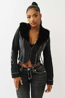 DENIM FUR COLLAR BIG T JACKET, image 4