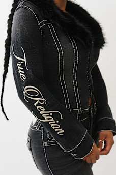 DENIM FUR COLLAR BIG T JACKET, image 5