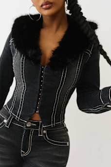 DENIM FUR COLLAR BIG T JACKET, image 6