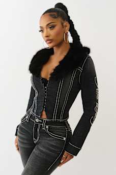 DENIM FUR COLLAR BIG T JACKET, image 9