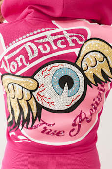 TRUE RELIGION X VON DUTCH CRYSTAL SHRUNKEN ZIP HOODIE, image 3