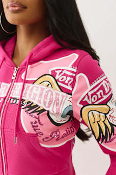 TRUE RELIGION X VON DUTCH CRYSTAL SHRUNKEN ZIP HOODIE, image 5