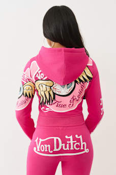 TRUE RELIGION X VON DUTCH CRYSTAL SHRUNKEN ZIP HOODIE, image 8