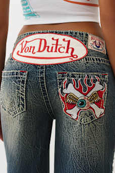 TRUE RELIGION X VON DUTCH BOBBI MID RISE BIG T BAGGY JEAN, image 3