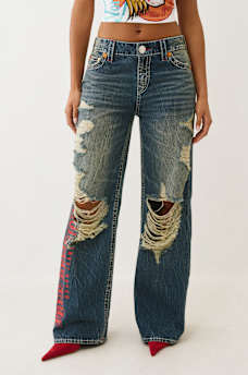 TRUE RELIGION X VON DUTCH BOBBI MID RISE BIG T BAGGY JEAN, image 4