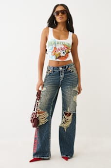 TRUE RELIGION X VON DUTCH BOBBI MID RISE BIG T BAGGY JEAN, image 5