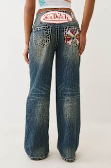 TRUE RELIGION X VON DUTCH BOBBI MID RISE BIG T BAGGY JEAN, image 6
