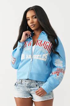 BRANDED FAUX LEATHER VARSITY JACKET