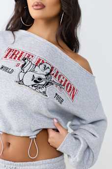 APPLIQU&Eacute; BUDDHA OFF-SHOULDER TOP