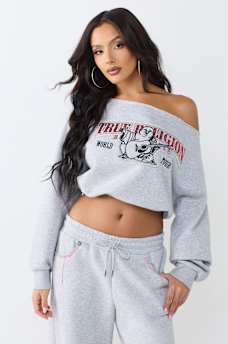 APPLIQU&Eacute; BUDDHA OFF-SHOULDER TOP