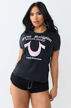 CRYSTAL HORSESHOE CREWNECK TEE