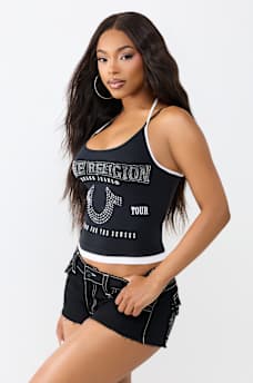 CRYSTAL HORSESHOE DOUBLE STRAP SLEEVELESS TOP