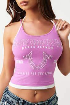 CRYSTAL HORSESHOE DOUBLE STRAP SLEEVELESS TOP, image 1