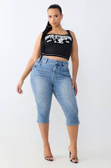 PLUS JENNIE MID RISE FLAP CURVY CAPRI