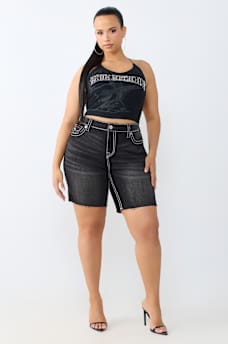 PLUS MIYA MID RISE BIG T FLAP BERMUDA SHORT 