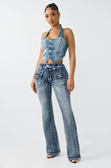 BECCA MID RISE RETRO POCKET FLAP BOOTCUT JEAN, image 2