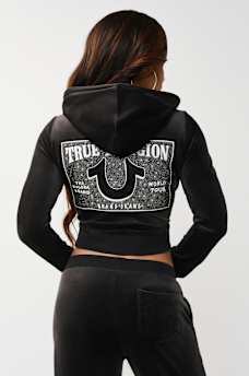 CRYSTAL HORSESHOE VELOUR SHRUNKEN ZIP HOODIE, image 5