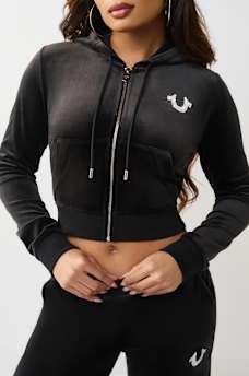 CRYSTAL HORSESHOE VELOUR SHRUNKEN ZIP HOODIE, image 6