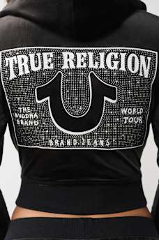 CRYSTAL HORSESHOE VELOUR SHRUNKEN ZIP HOODIE, image 1