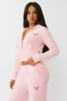 CRYSTAL HORSESHOE VELOUR SHRUNKEN ZIP HOODIE, image 4