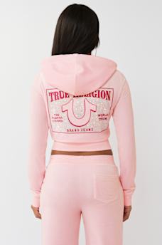 CRYSTAL HORSESHOE VELOUR SHRUNKEN ZIP HOODIE, image 5