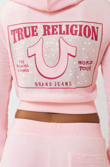 CRYSTAL HORSESHOE VELOUR SHRUNKEN ZIP HOODIE, image 1