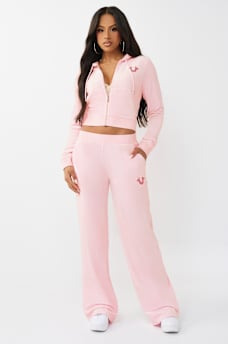 CRYSTAL MID RISE VELOUR STRAIGHT LEG SWEATPANT, image 3
