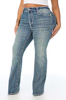 PLUS BECCA MID RISE SUPER T FLAP BOOTCUT JEAN
