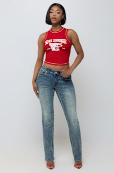 BILLIE MID RISE DOUBLE HORSESHOE BIG T FLAP STRAIGHT JEAN