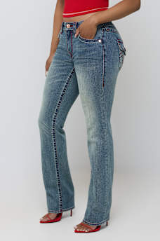 BILLIE MID RISE DOUBLE HORSESHOE BIG T FLAP STRAIGHT JEAN