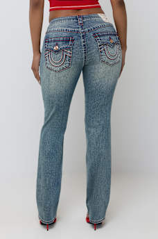 BILLIE MID RISE DOUBLE HORSESHOE BIG T FLAP STRAIGHT JEAN
