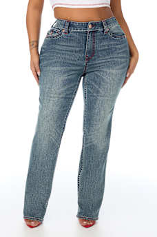 PLUS BILLIE MID RISE DOUBLE HORSESHOE BIG T FLAP STRAIGHT JEAN
