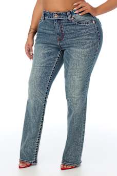 PLUS BILLIE MID RISE DOUBLE HORSESHOE BIG T FLAP STRAIGHT JEAN