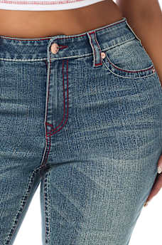 PLUS BILLIE MID RISE DOUBLE HORSESHOE BIG T FLAP STRAIGHT JEAN