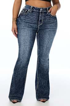 PLUS BECCA MID RISE CRYSTAL BIG T FLAP BOOTCUT JEAN