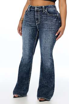 PLUS BECCA MID RISE CRYSTAL BIG T FLAP BOOTCUT JEAN