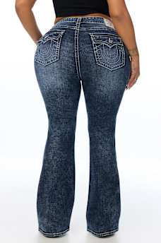 PLUS BECCA MID RISE CRYSTAL BIG T FLAP BOOTCUT JEAN